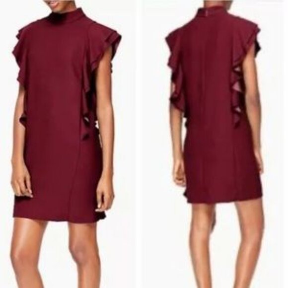 kate spade Dresses & Skirts - Kate Spade Satin Crepe Flutter Sleeve Shift Dress Size 4 Burgundy Red Work Event